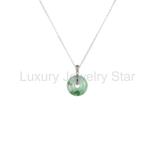 Real White with Green Pattern Jade Donut Pendant - Kandy Donut