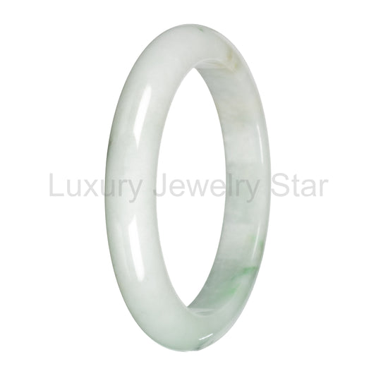 Real White with Light Green Pattern Burmese Jade Bangle - 59mm Half Moon