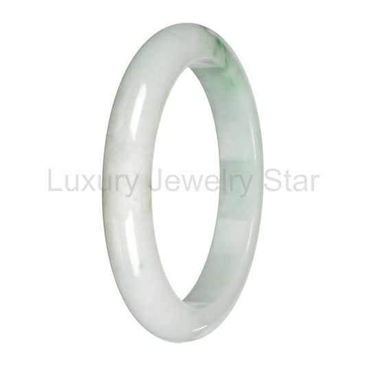Real White with Light Green Pattern Burmese Jade Bangle - 59mm Half Moon - image 2