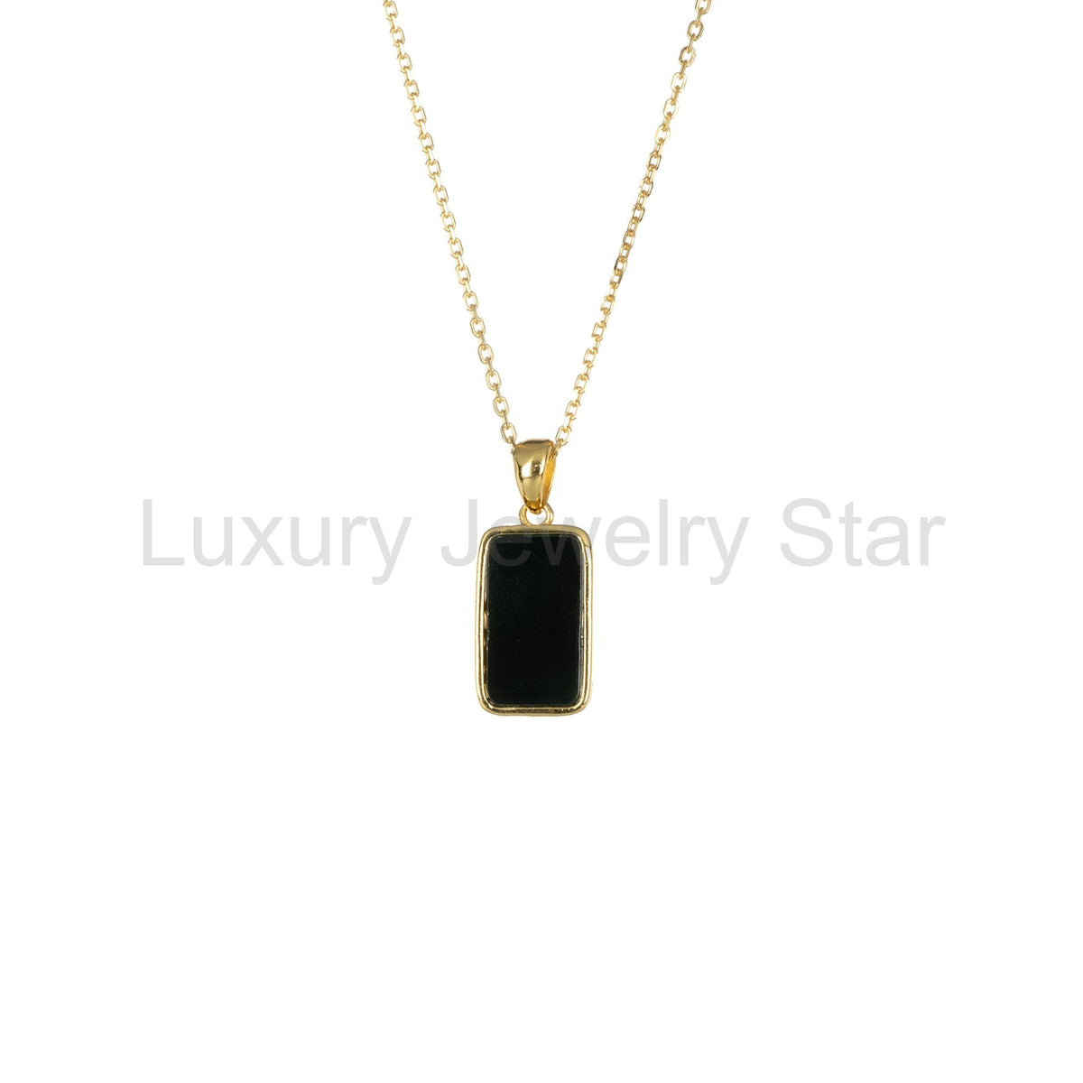 Rectangular Black Jade Necklace in 925 Silver