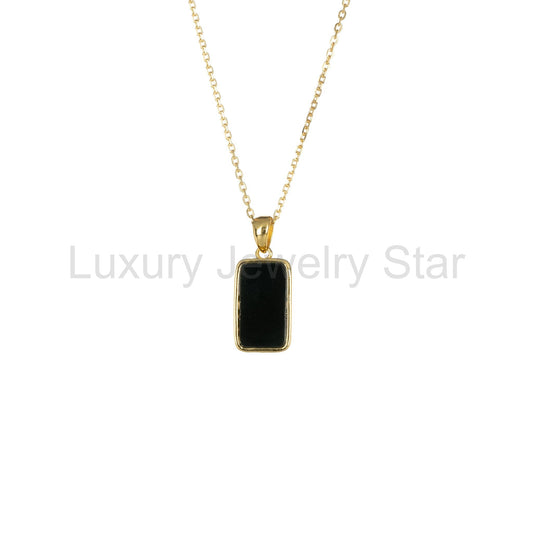 Rectangular Black Jade Necklace in 925 Silver