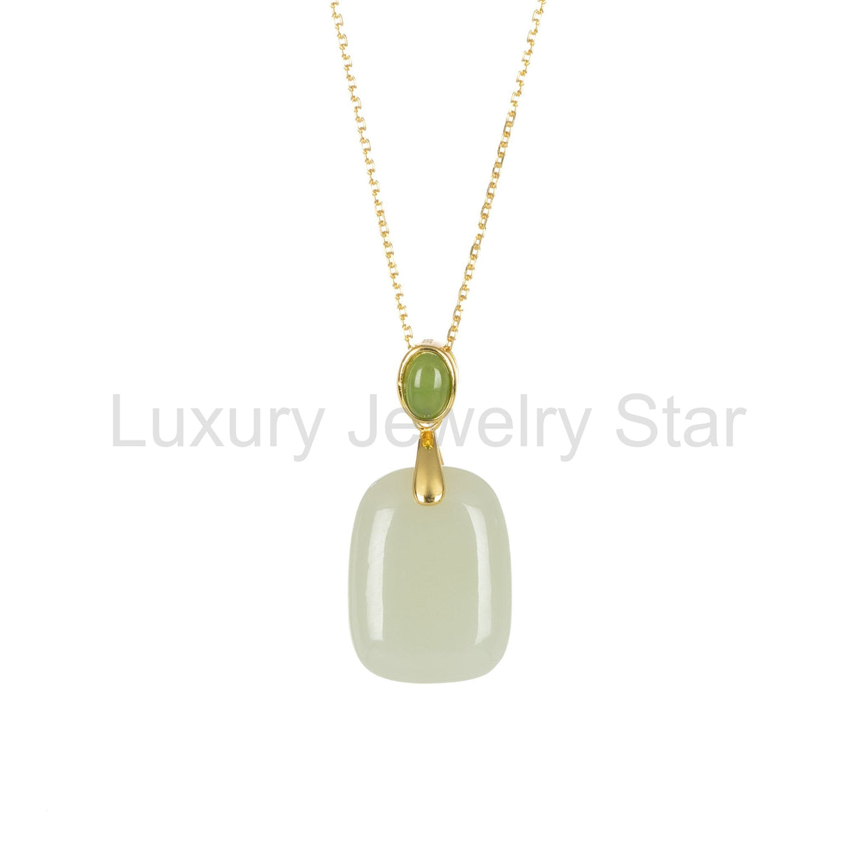 Rectangular Jade Pendant Necklace in Gold Plated Silver Setting