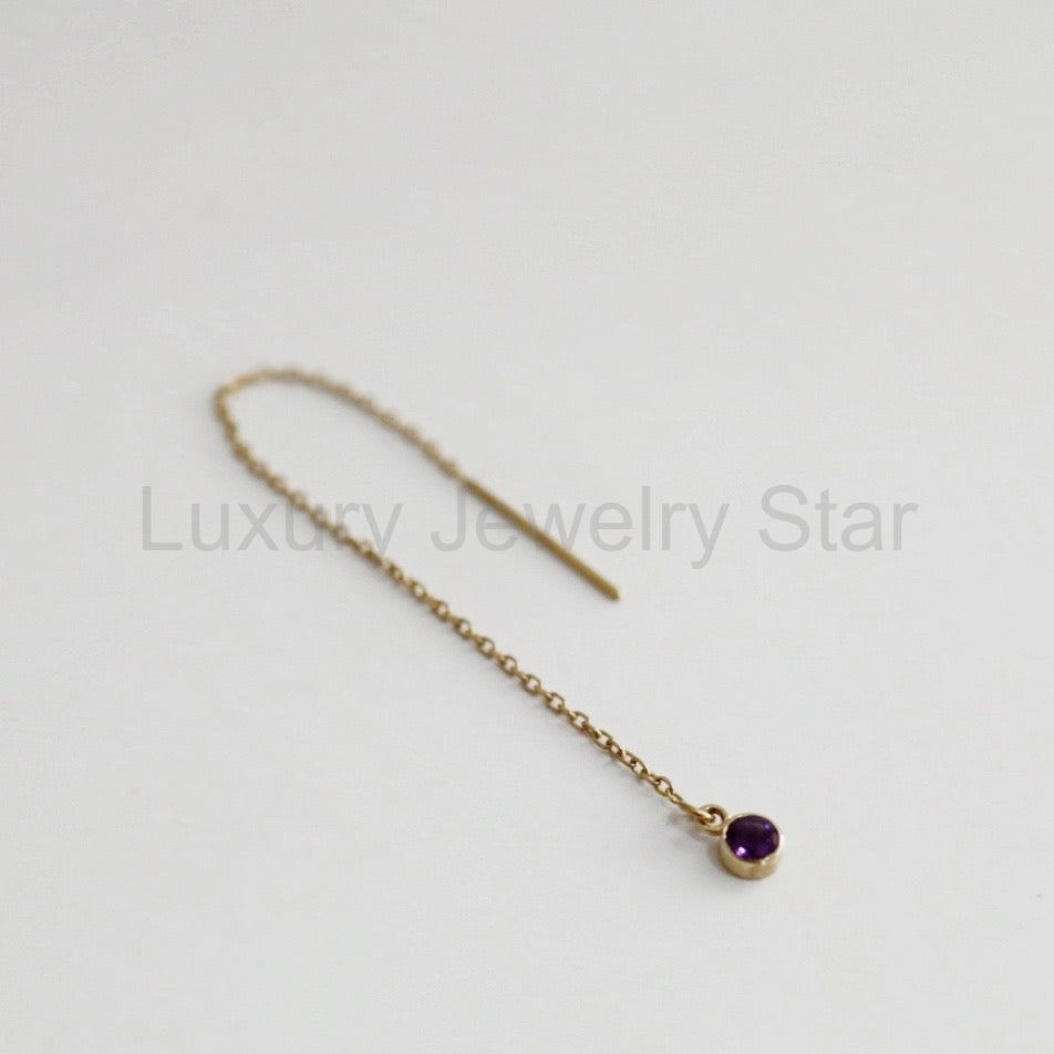 Amethyst Gemstone Threader Earring in 14 karat Yellow Gold / SINGLE EARRING / READY TO SHIP