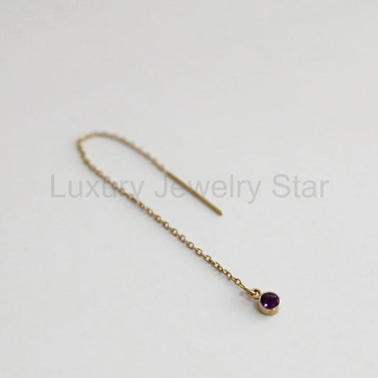 Amethyst Gemstone Threader Earring in 14 karat Yellow Gold / SINGLE EARRING / READY TO SHIP