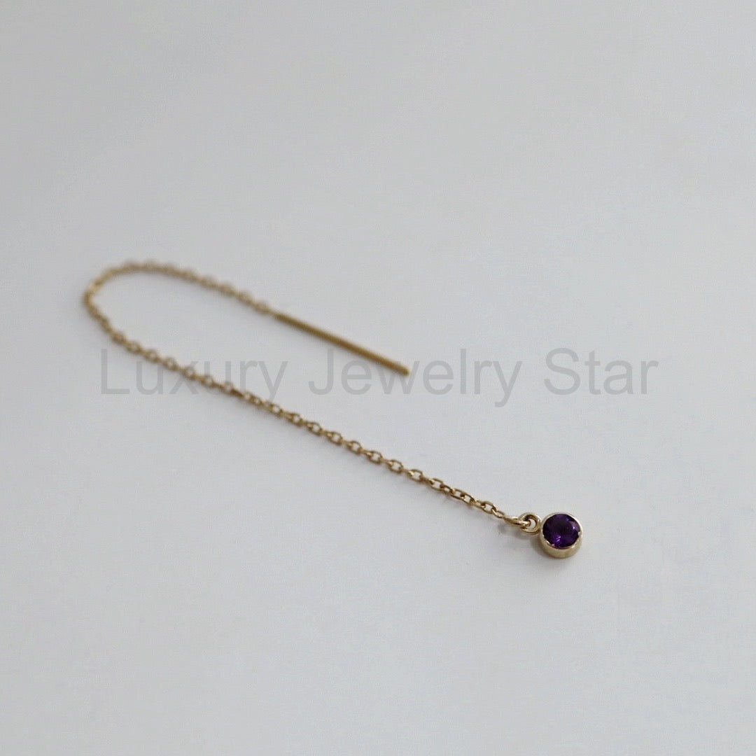 Amethyst Gemstone Threader Earring in 14 karat Yellow Gold / SINGLE EARRING / READY TO - image 3