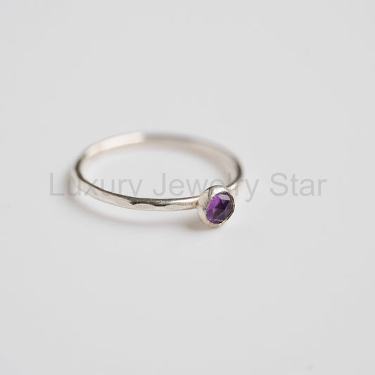 Amethyst Rose Cut Gemstone Ring in Sterling Silver