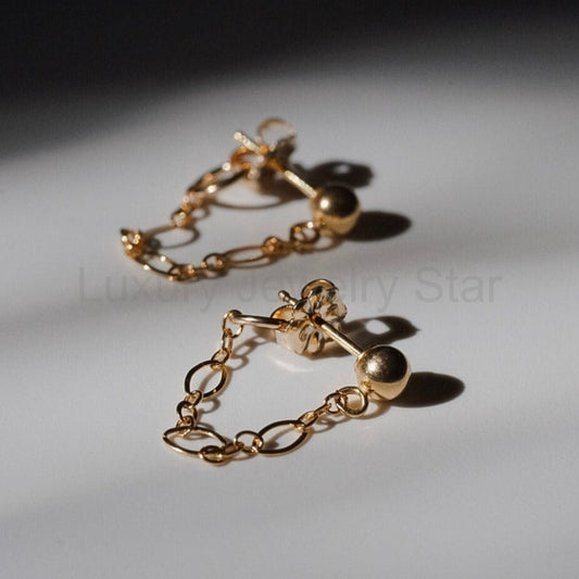 Ball Chain Drop Stud Earrings - Choose Your Metal - Sterling Silver or Gold Fill