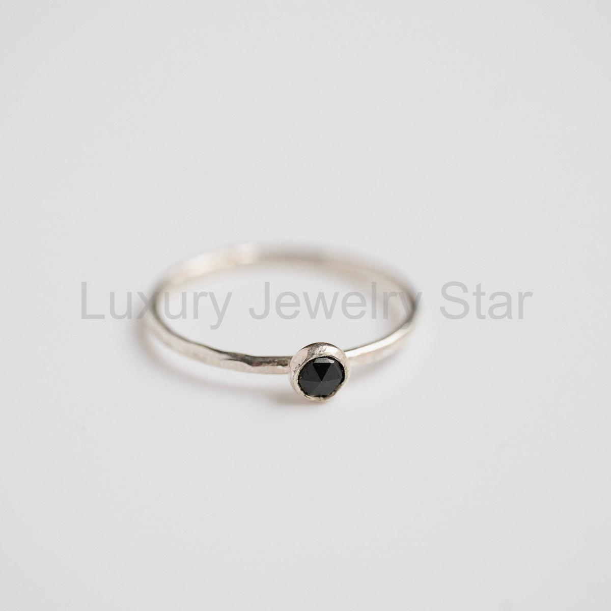 Black Spinel Gemstone Stacking Ring in Sterling Silver / READY TO SHIP 5,6,7,8