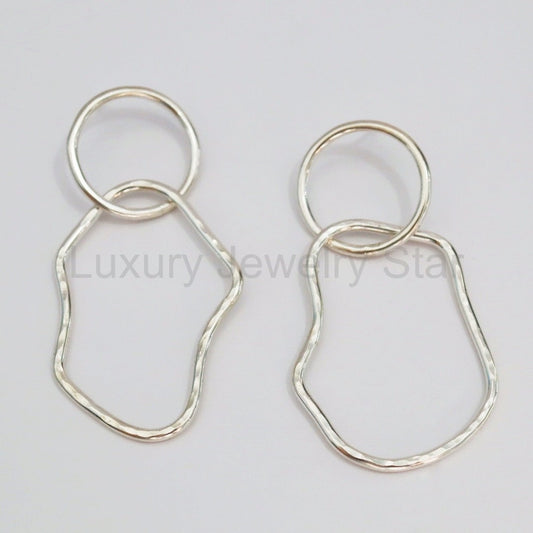 Circle and Hammered Organic Shape earrings - Choose Your Metal