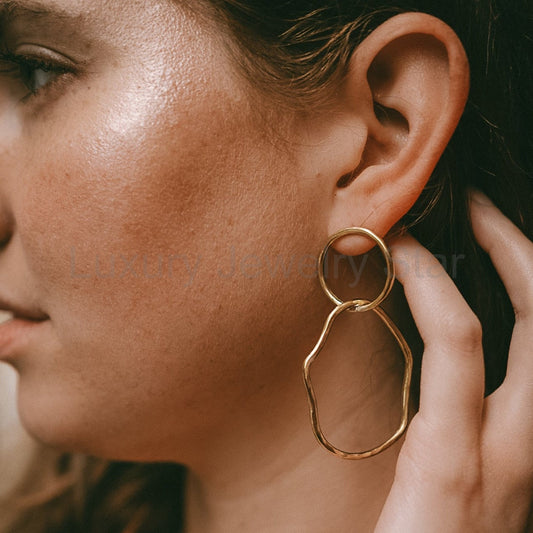 Circle and Hammered Organic Shape earrings - Choose Your Metal - image 2