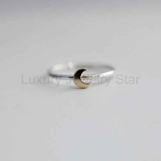 Crescent Moon Stacking Ring in Mixed Metal / Sterling Silver and 14 karat Yellow Gold / READY TO