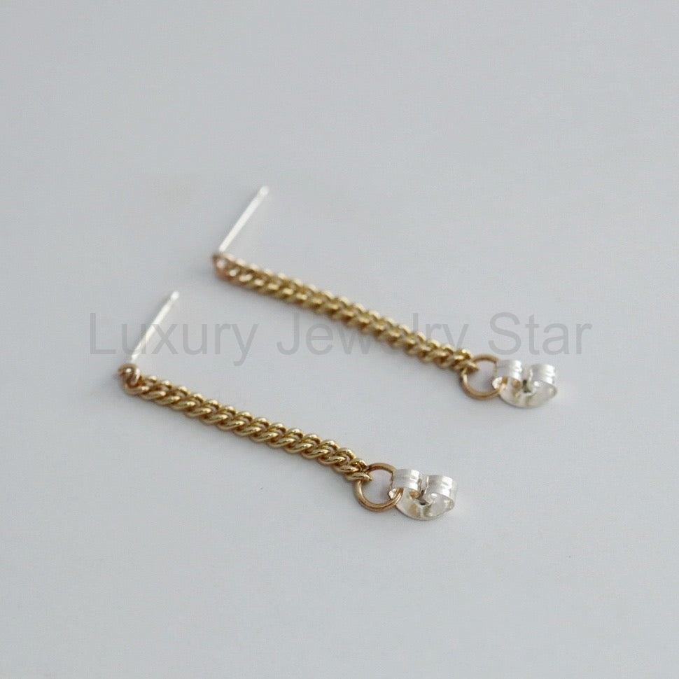 Dainty Curb Chain Drop Earrings - CHoose Your Metal - Sterling Silver or Gold Fill - image 5