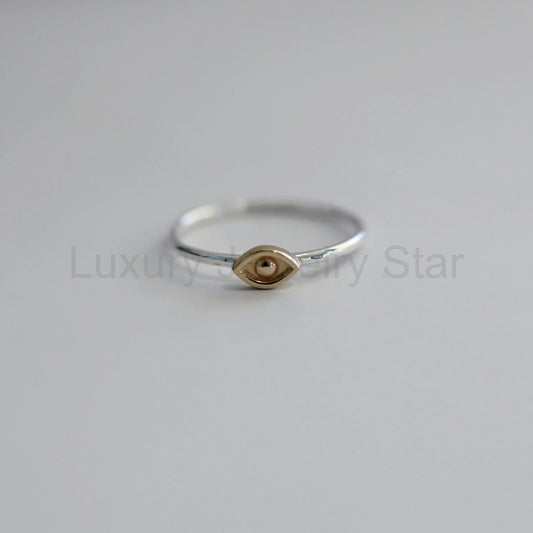 Evil Eye Stacking Ring in Mixed Metal / Sterling Silver and 14 karat Yellow Gold