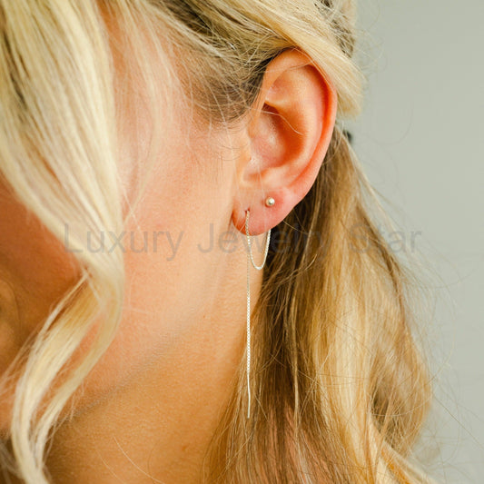 Extra Long Sterling Silver Threader Earring with Ball / Ready to ship - image 2