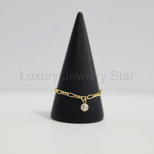 Figaro Chain Ring with CZ Gemstone in 14 Karat Gold Fill