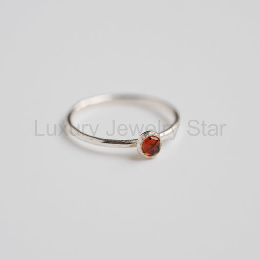 Garnet Gemstone Stacking Ring in Sterling Silver / Ready to ship in 5 and 8
