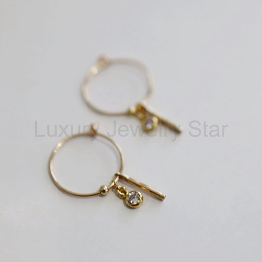 Gemstone and Bar Hoop Earrings in 14 Karat Gold Fill
