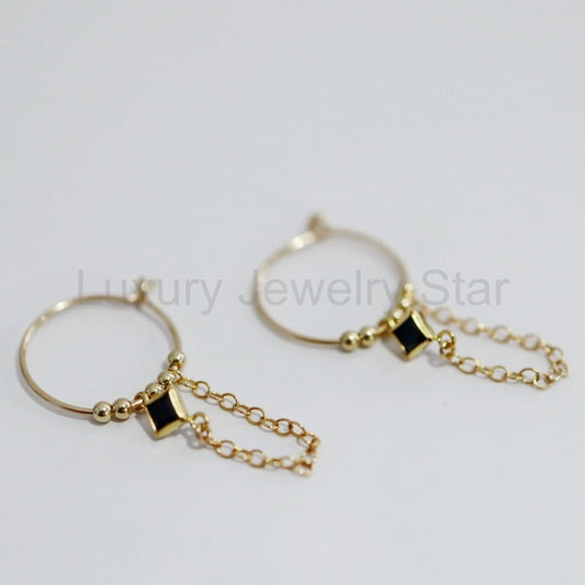 Gemstone and Chain Drop Earrings in 14 Karat Gold Fill / READY TO SHIP