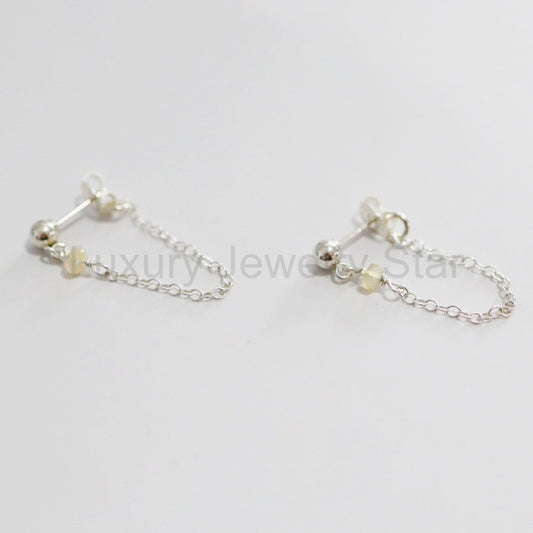 Gemstone Chain Drop Stud Earrings - Ethiopian Opal / Ready to Ship