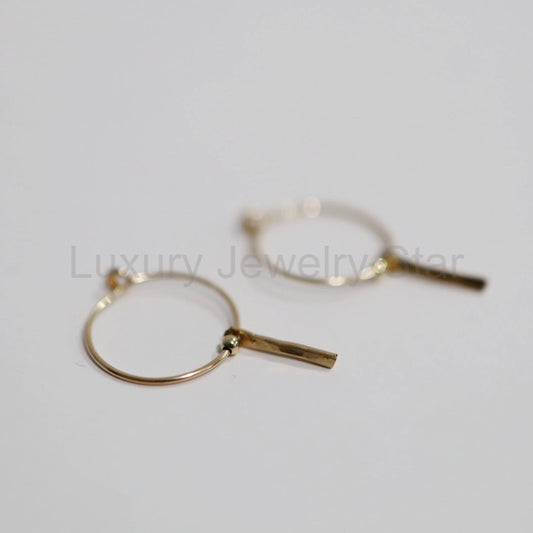 Geometric Bar and Ball Hoop Earrings in Gold Fill or Sterling Silver