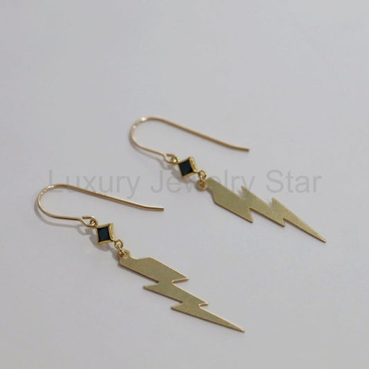 Lightning Bolt and Black Diamond Dangle Earrings in 14 karat Gold Fill / ready to ship