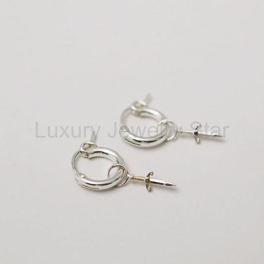 Mini Dagger Charm Hoop Earrings in sterling Silver / ready to ship