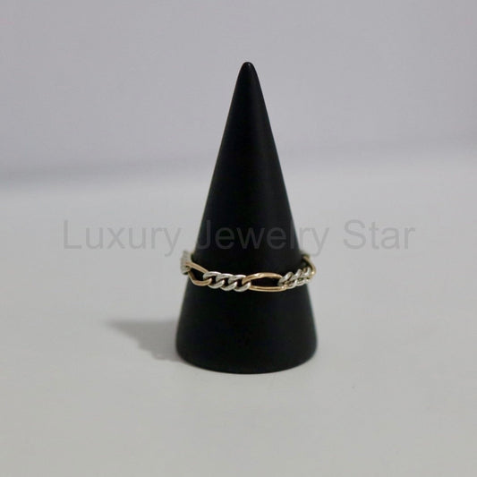 Mixed Metal Figaro Chain Ring - Sterling Silver and 14 Karat Gold Fill