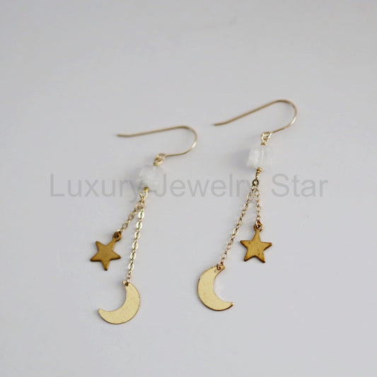 Moonstone and Celestial Drop Earrings / READY TO SHIP