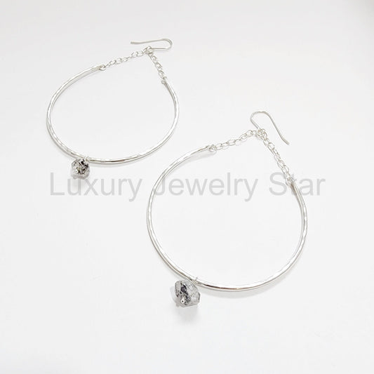 Sterling Silver Hammered Crescent and Gemstone Earrings