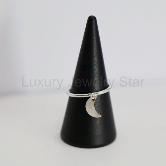 Sterling Silver Moon Charm Ring - Celestial Dangle Stacking Ring - image 2