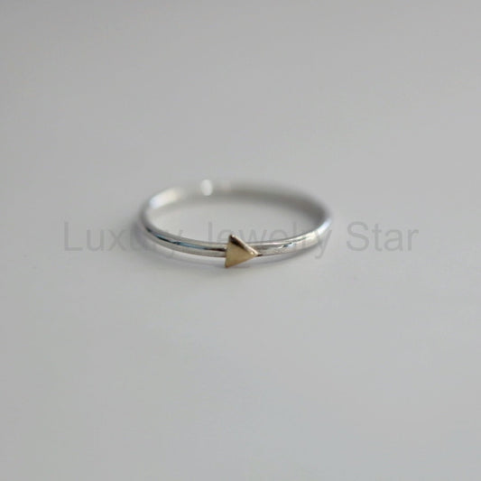 Tiny Triangle Stacking Ring in Mixed Metal / Sterling Silver and 14 karat Yellow Gold / READY TO