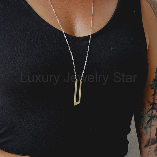 Triangle Parallel Necklace / READY to SHIP in BRASS - image 2