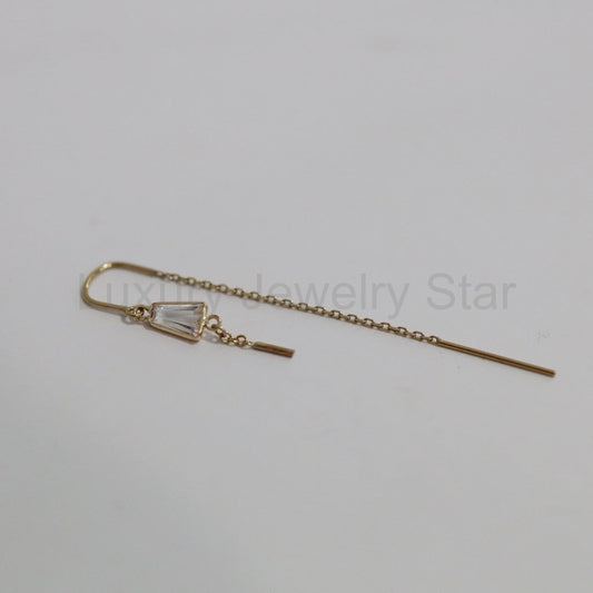 White Topaz and Mini Bar Threader Earring in 14 karat Yellow Gold / SINGLE EARRING / READY TO SHIP