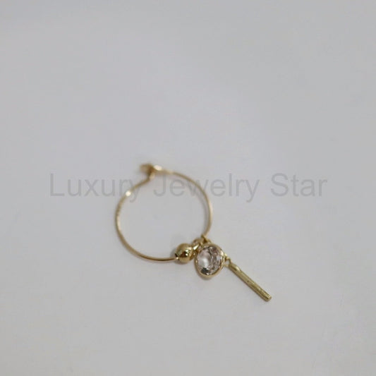 White Topaz and Bar Dangle Hoop Earring in 14 karat Yellow Gold / SINGLE EARRING / READY TO SHIP