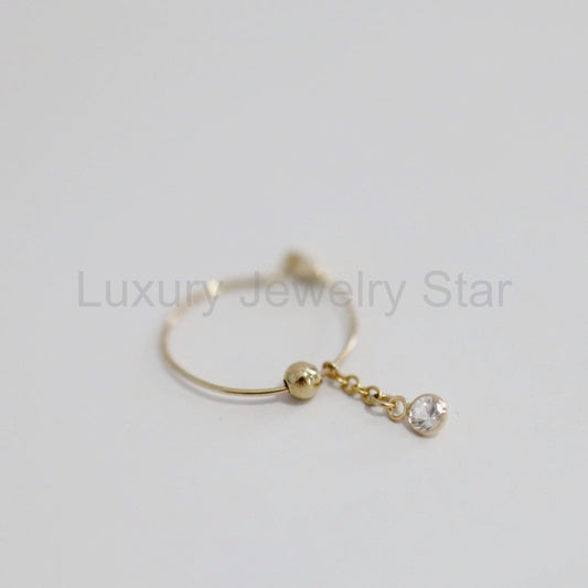 White Topaz Drop Hoop Earring in 14 karat Yellow Gold / SINGLE EARRING / READY TO SHIP