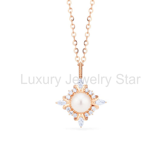 [Astrid] Art Deco Petite Necklace in Akoya Pearl