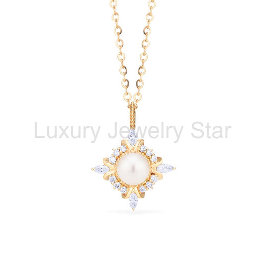 [Astrid] Art Deco Petite Necklace in Akoya Pearl - image 2
