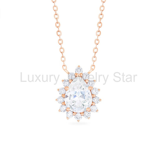 [Camellia] Vinage Bloom Pear Cut Necklace in Moissanite / Diamond