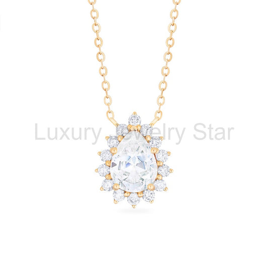 [Camellia] Vinage Bloom Pear Cut Necklace in Moissanite / Diamond - image 2