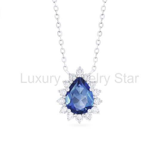 [Camellia] Vintage Bloom Pear Cut Necklace in Lab Blue Sapphire - image 2