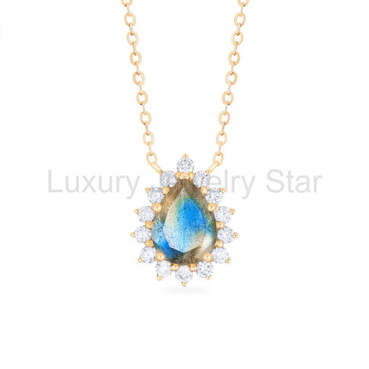 [Camellia] Vintage Bloom Pear Cut Necklace in Labradorite - image 2