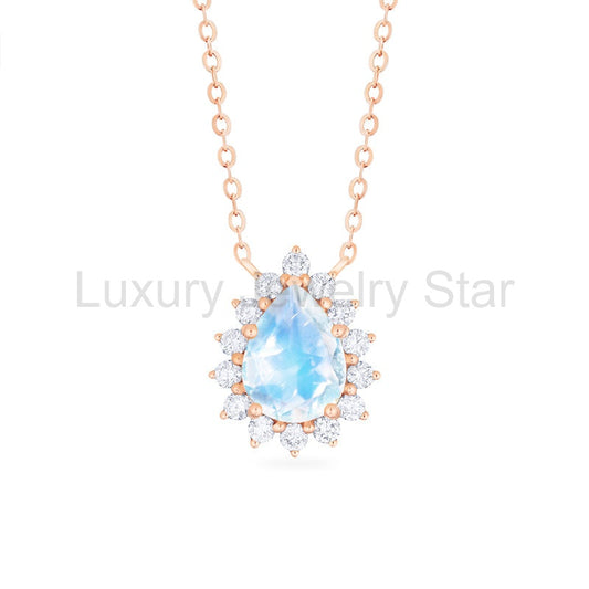 [Camellia] Vintage Bloom Pear Cut Necklace in Moonstone