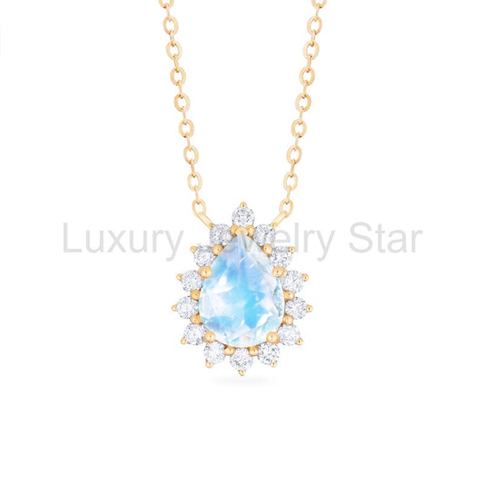 [Camellia] Vintage Bloom Pear Cut Necklace in Moonstone - image 2