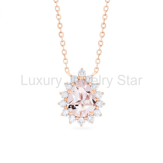 [Camellia] Vintage Bloom Pear Cut Necklace in Morganite