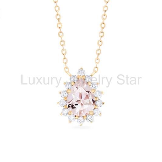 [Camellia] Vintage Bloom Pear Cut Necklace in Morganite - image 2
