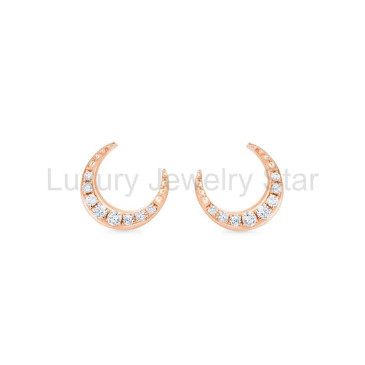 [Divina] Diamond Crescent Moon Solid Gold Earrings