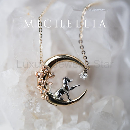 [Elune] Moonlight Pup in Rose Garden Solid Gold Necklace - One of A Kind Gift for Dog - image 2