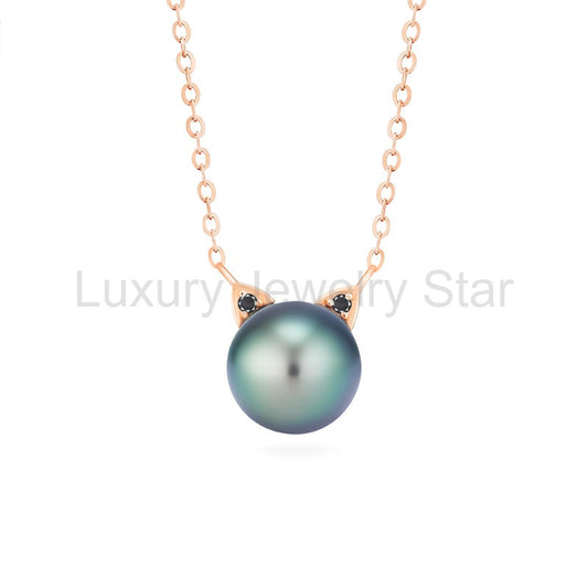 [Magic] Black Pearl and Diamond Cat Necklace