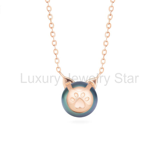 [Magic] Black Pearl and Diamond Cat Necklace - image 2