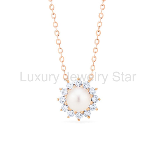 [Rosalie] Vintage Bloom Necklace in Akoya Pearl